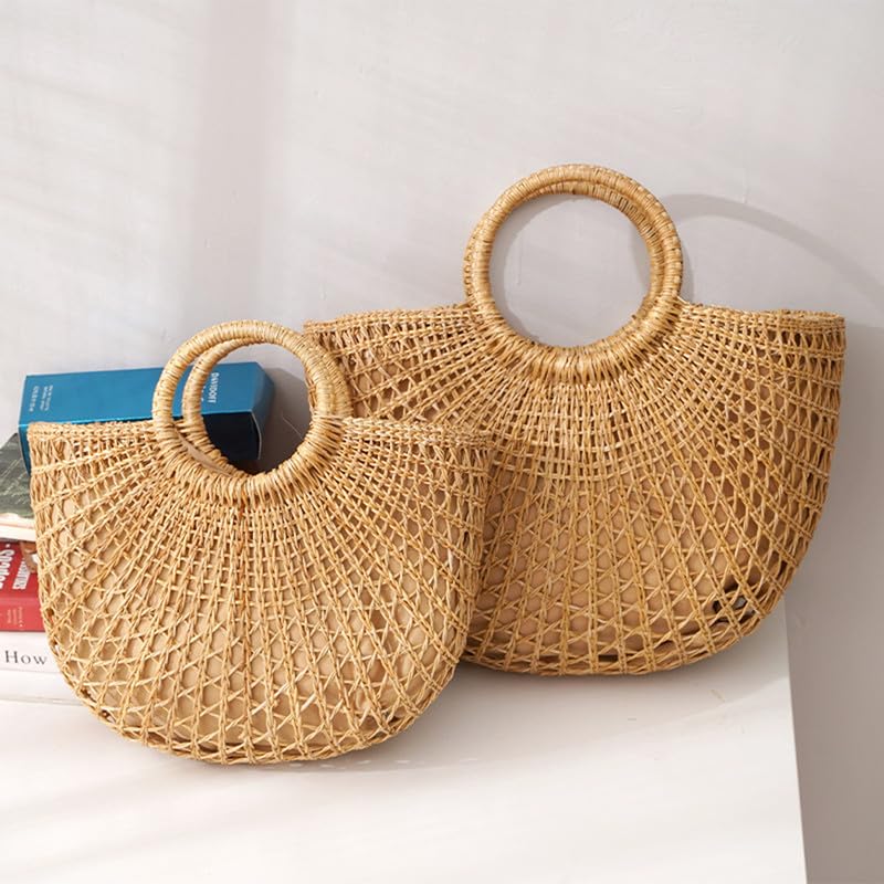 Borsa a Tracolla in Paglia Traforata, Fodera con Cordino Estivo da Spiaggia e Vacanza per Donna, Borsa in Paglia a Maglia per la Spiaggia