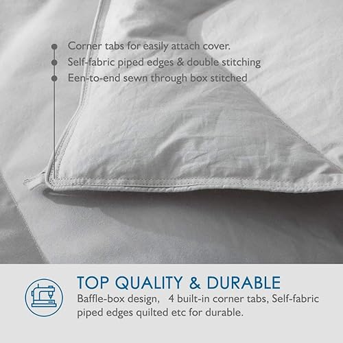 Miniatura 6 de Dafinner Edredón de plumón gris orgánico tamaño King  Relleno de edredón para todas las estaciones  100% algodón acolchado de diamante, relleno de