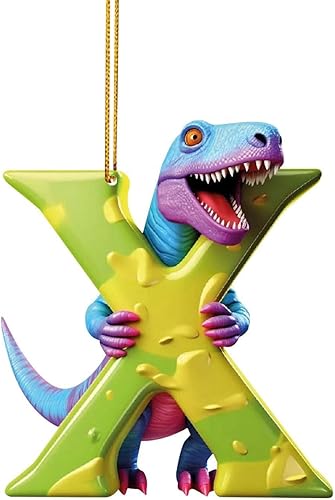 Miniatura 26 de Adorno de Navidad personalizado de dinosaurio de 26 letras, adornos colgantes 2023, monograma inicial de plástico, decoraciones de árbol de Navidad