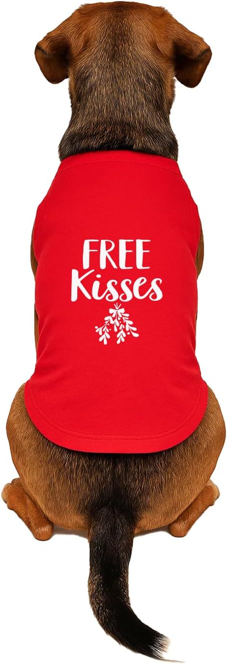 Free Kisses Mistletoe Dog Tee Shirt | Sleeveless Breeds | Christmas | Holiday Season | Winter Wonderland | Gift |Red, 4X-Large 54