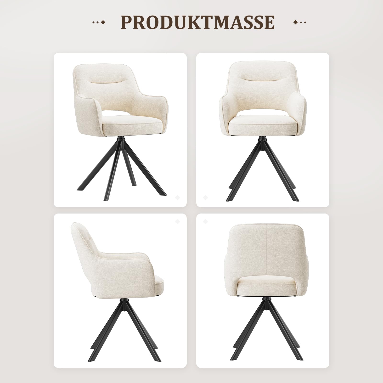 COLAMY Drehbare Esszimmerstühle 4er Set mit Armlehnen, Drehbare Polsterstühle für Küche & Esszimmer aus weichem Florstoff mit Metallgestell und Rückenlehne, für Esszimmer, Küche, Büro,Beige
