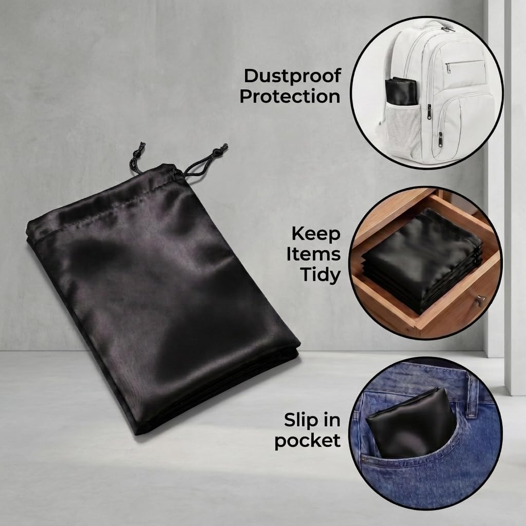 Dust Bags for Handbags, 12 Pack, Black | Satin Dust Cover Bag, Purse Storage Organizer, Drawstring Travel Storage Pouch, Dustproof for Handbags, Purses, Shoes