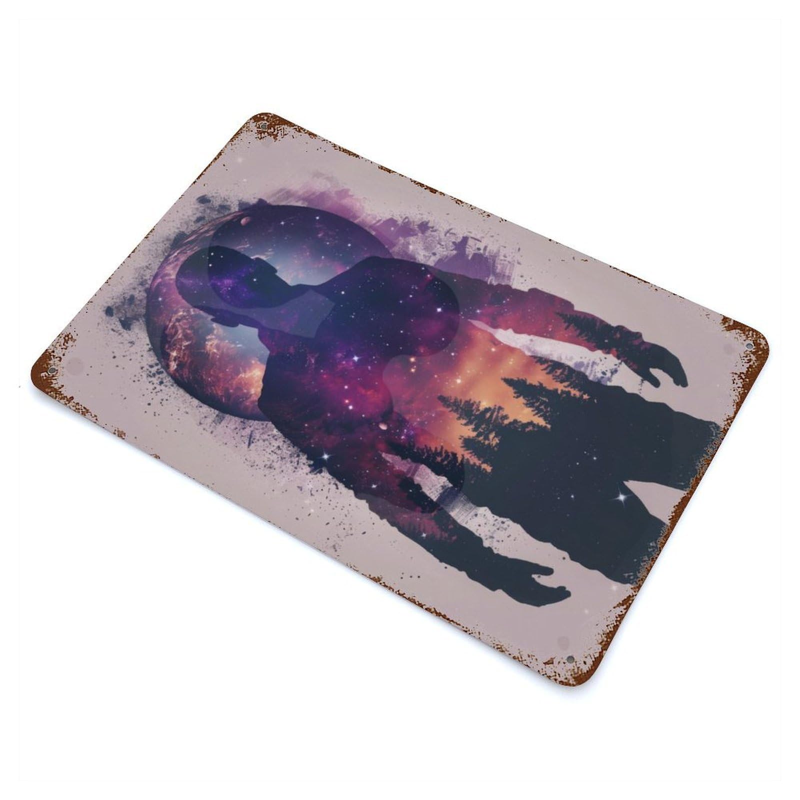 Man Galaxy Silhouette 11.8"x7.9" Rustic Tin Plaque, Industrial Home Decor for Farmhouse, Kitchen And Entryway Decor