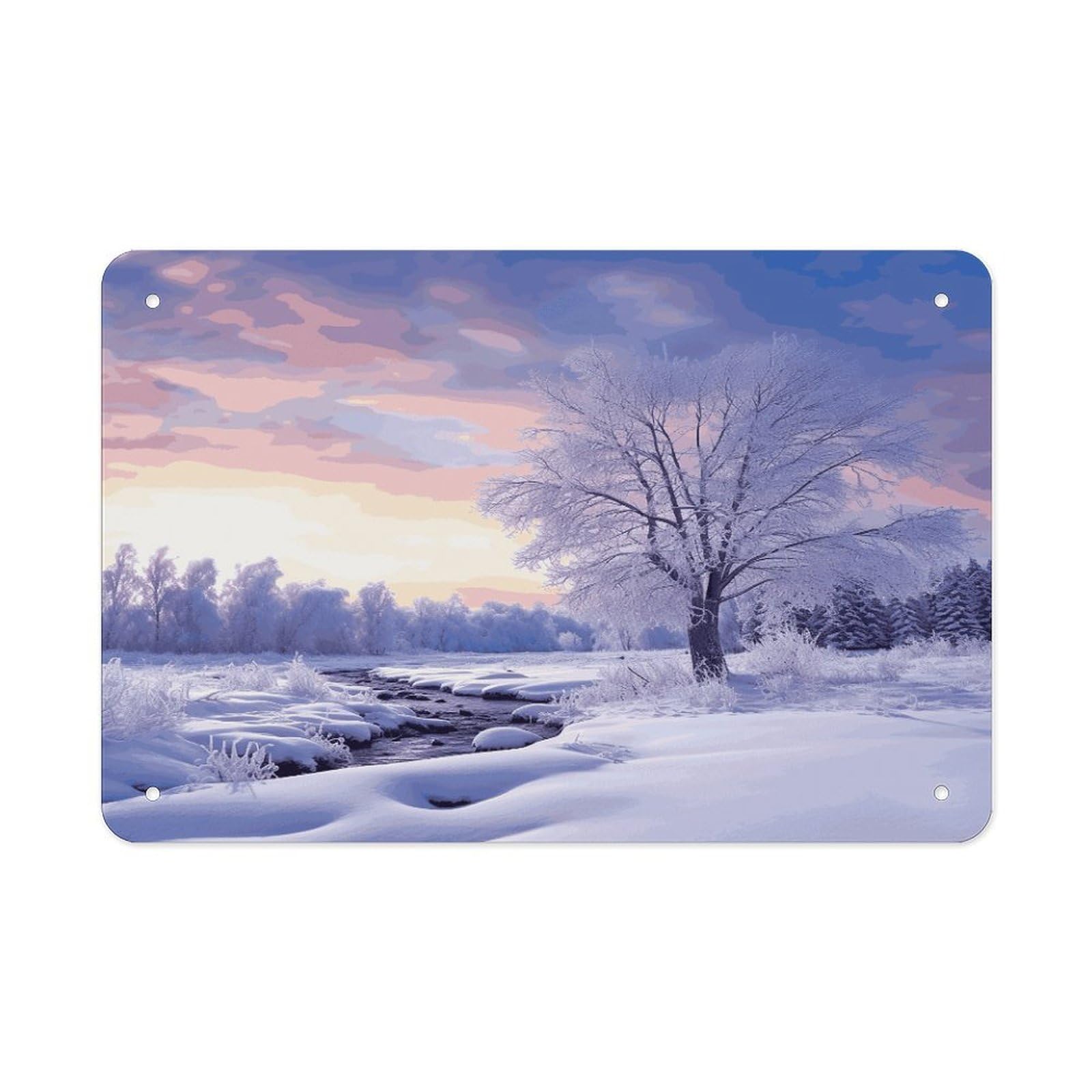 LDGSUPH Winter Landscape Metal Tin Sign Wall Art Prints Folded Edge Iron Sheet Painting with Holes for Wall Prints Decorative Picture Metal Signboard Decor Painting Wall Decor