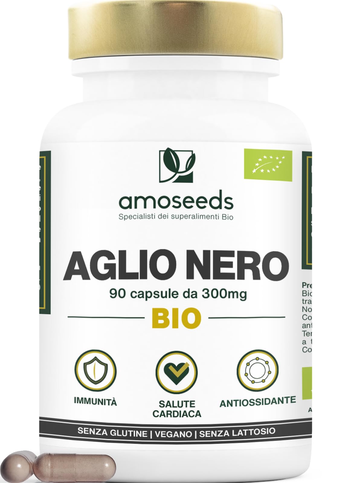 Aglio Nero BIO | Extra Forte, 900mg / Giorno | Contiene S-allilcisteina (SAC), 90 capsule | Cuore, Circolazione Sanguigna, Immunità | Allicina, Integratore di Aglio Capsule | Qualità superiore