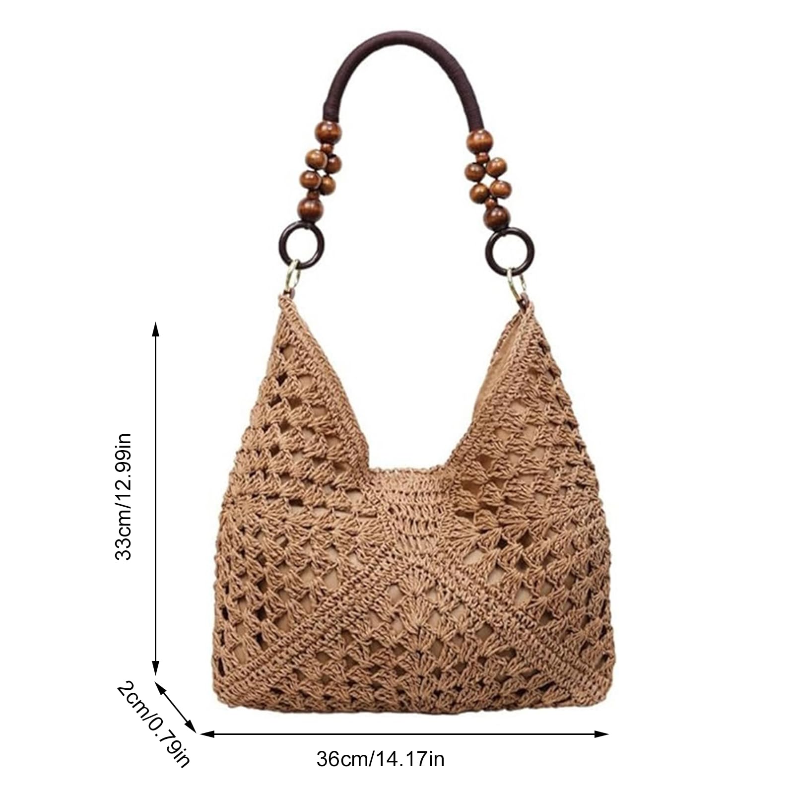 Sacs en Paille à Perles, Sac Bucket en Crochet pour Femmes, Sac à Épaule Tissé pour Été, Accessoire de Plage et Vacances