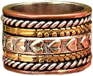 Designer Spinner Ring 925 Sterling Silver Plated Ring Men's & Women Spinner Band Ring Meditation Ring Solid Spinner Wide Band Ring Three Tone Ring Thumb Ring Fidget Ring Spinner Band Anxiety Ring Heart Design Ring Twisted Ring