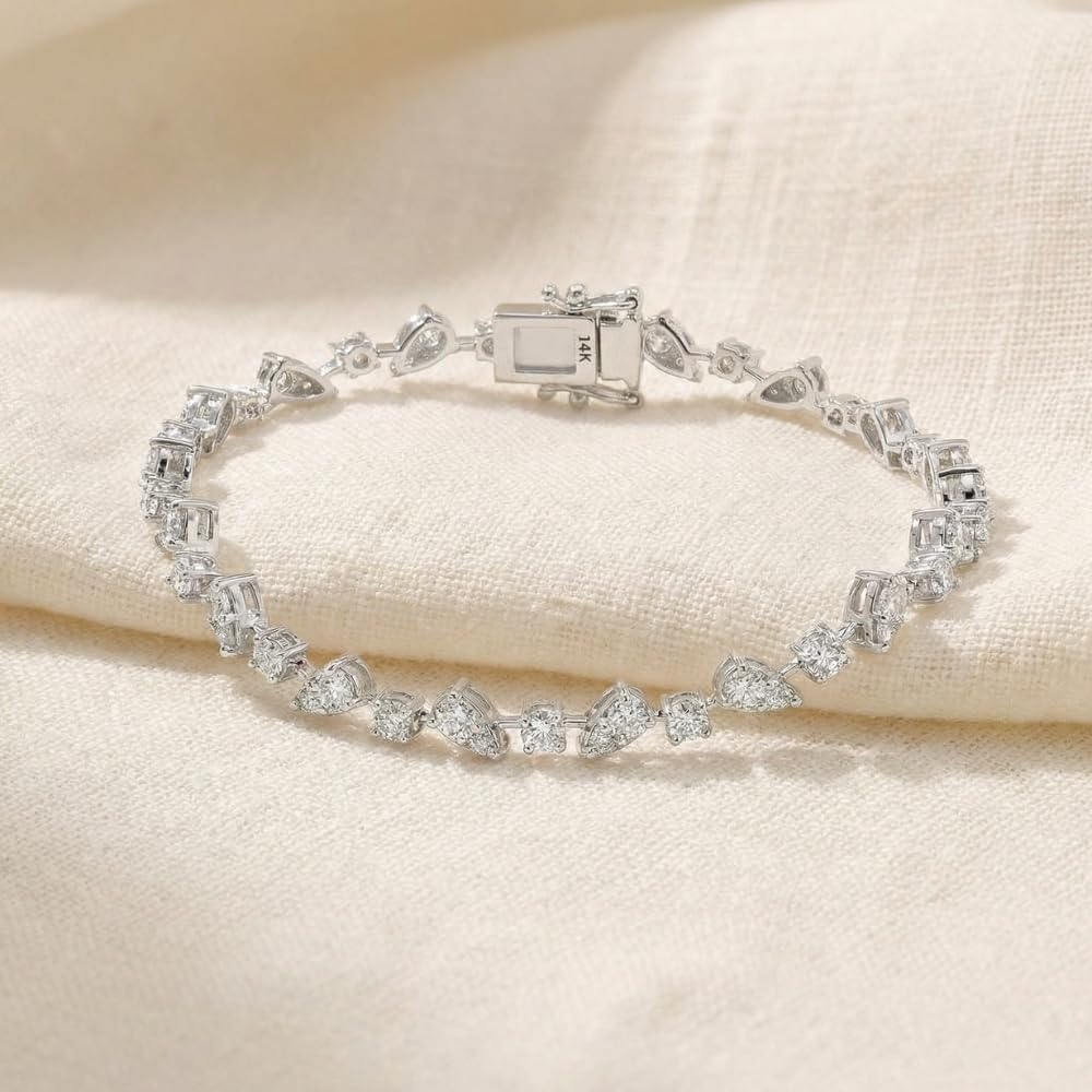 P3 POMPEII3 Pompeii 3.43Ct 14k White Gold Natural Real Diamond Pear Frame Tennis Bracelet 7" Women's