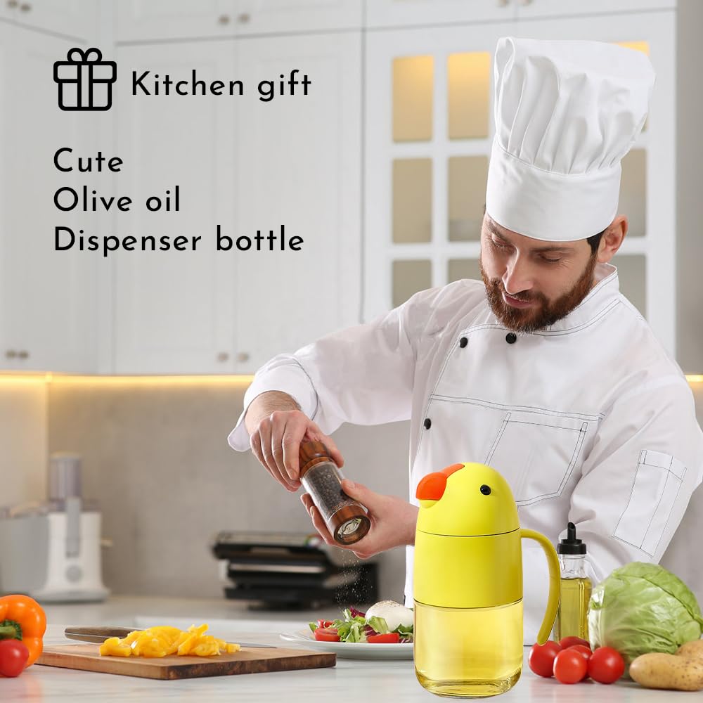Auto-Flip Olivenöl-Spender – 570 Ml, Automatische Kappe, Tropffrei, Mit Reinigungsbürste, Aus Glas