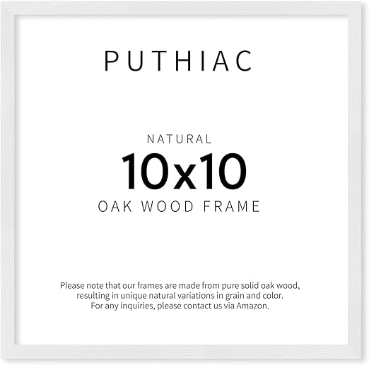 Puthiac 10x10 White Oak Wood Picture Frame - 10x10 Natural Solid Wood Poster Frame for Wall Art Photo and Prints (1 Pack)