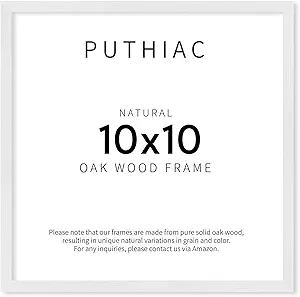 Puthiac 10x10 White Oak Wood Picture Frame - 10x10 Natural Solid Wood Poster Frame for Wall Art Photo and Prints (1 Pack)