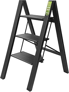 RIKADE 3 Step Ladder,Folding Step Stool with Wide Anti-Slip Pedal, Aluminum Portable Lightweight Ladder for Home, Kitchen and Office Use, 330lb Capacity