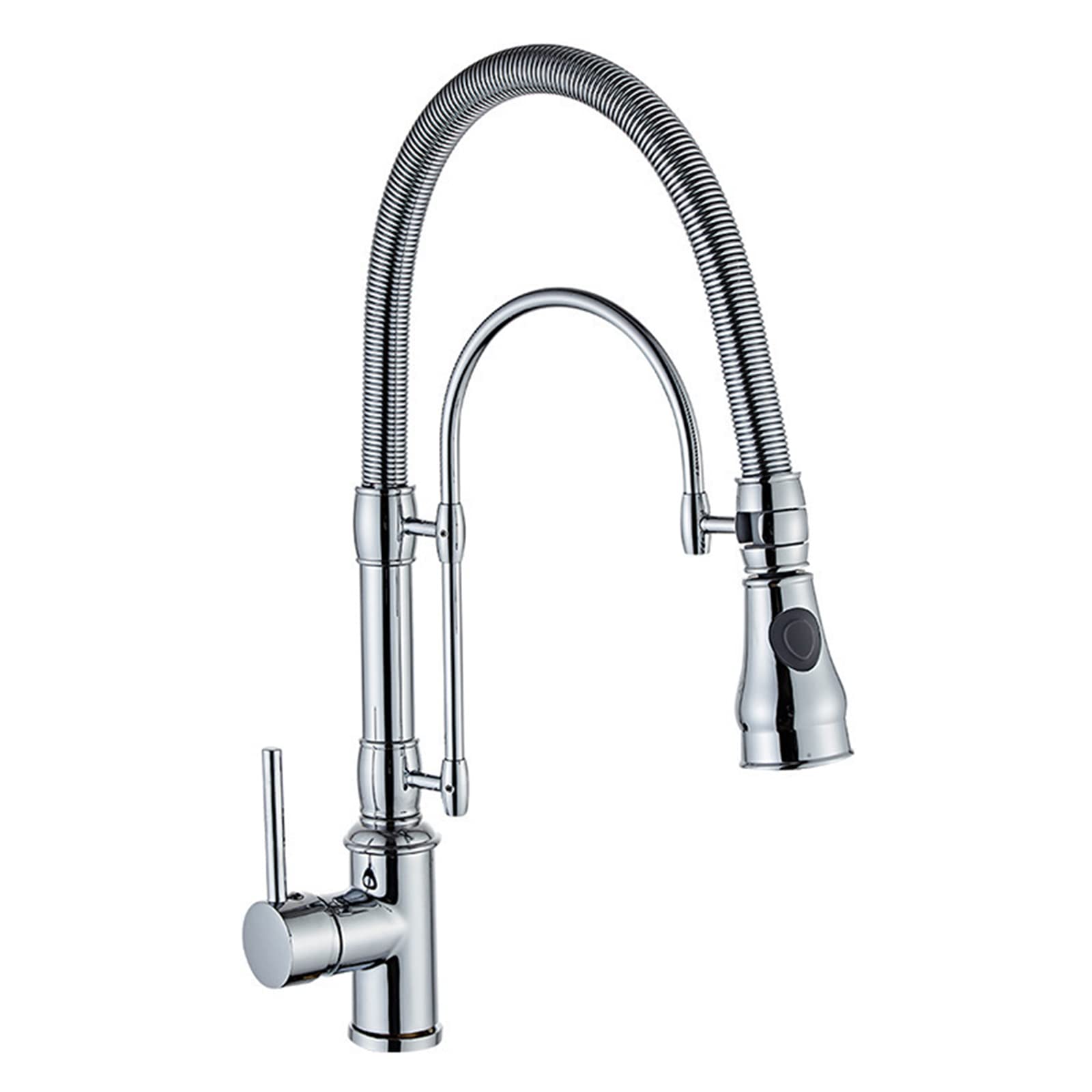 Lmysxaoz Gold Commercial Spring Kitchen Faucet With Pull-Down Sprayer, Single Handle High Arch Rotatable Sink Faucet, Solid Brass Hot And Cold Water Mixer Tap, Chrome