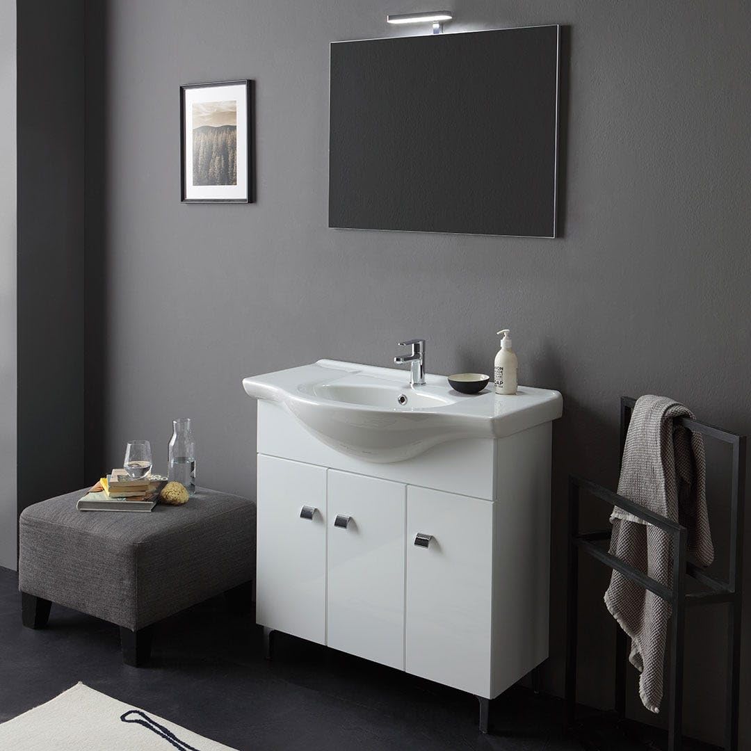 Kiamami Valentina Mobile Bagno a Terra 85 cm 3 Ante Bianco Lucido Smeraldo