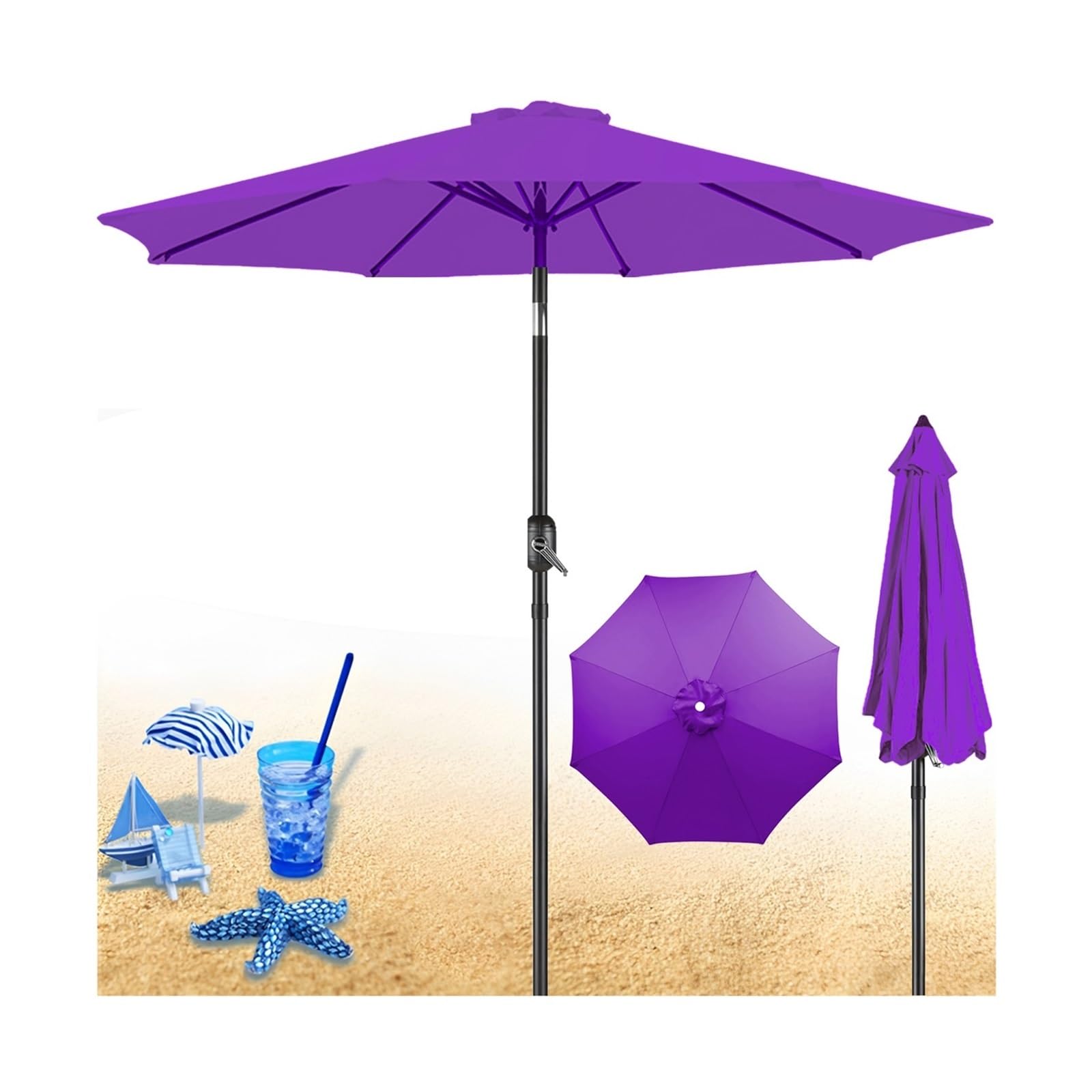 9/10FT Patio Umbrella, Outdoor Table Umbrellas with Push Button Tilt and Crank, with 8 Sturdy Ribs, UV Protection Waterproof for Garden, Deck, Backyard, Pool