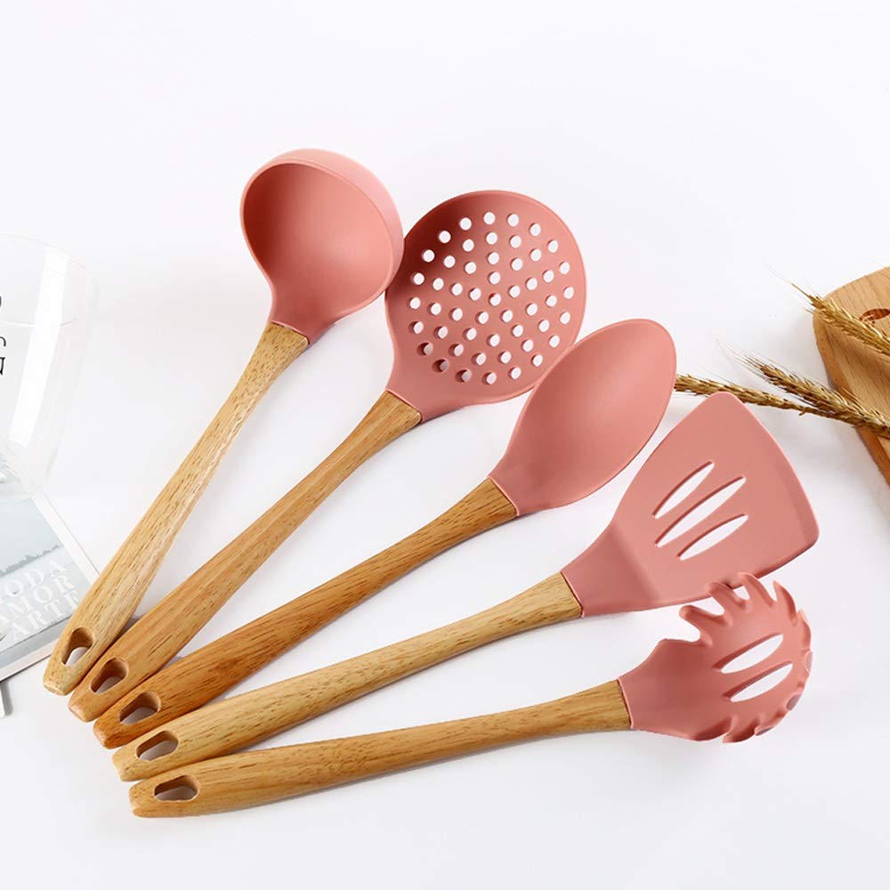 Stojak Łopatka kuchenna Płaska szpatułka Łopatka do makaronu Łopatka silikonowa Nieprzywierająca garnek Łyżka do zupy Łyżka kuchenna Wyciekająca silikonowa szpatułka do gotowania Durszlak