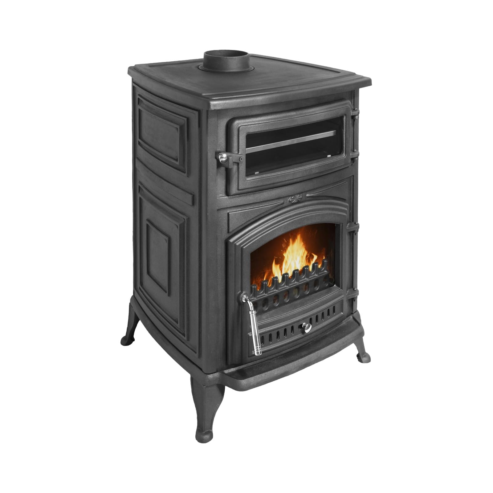 EIDER BIOMASA Estufa Leña ANTARES IRON con Horno – 16,28 kW – Fundición Completa – Horno 16×29×41 cm – Hasta 315 m³ – 91×59×61 cm – Clase A