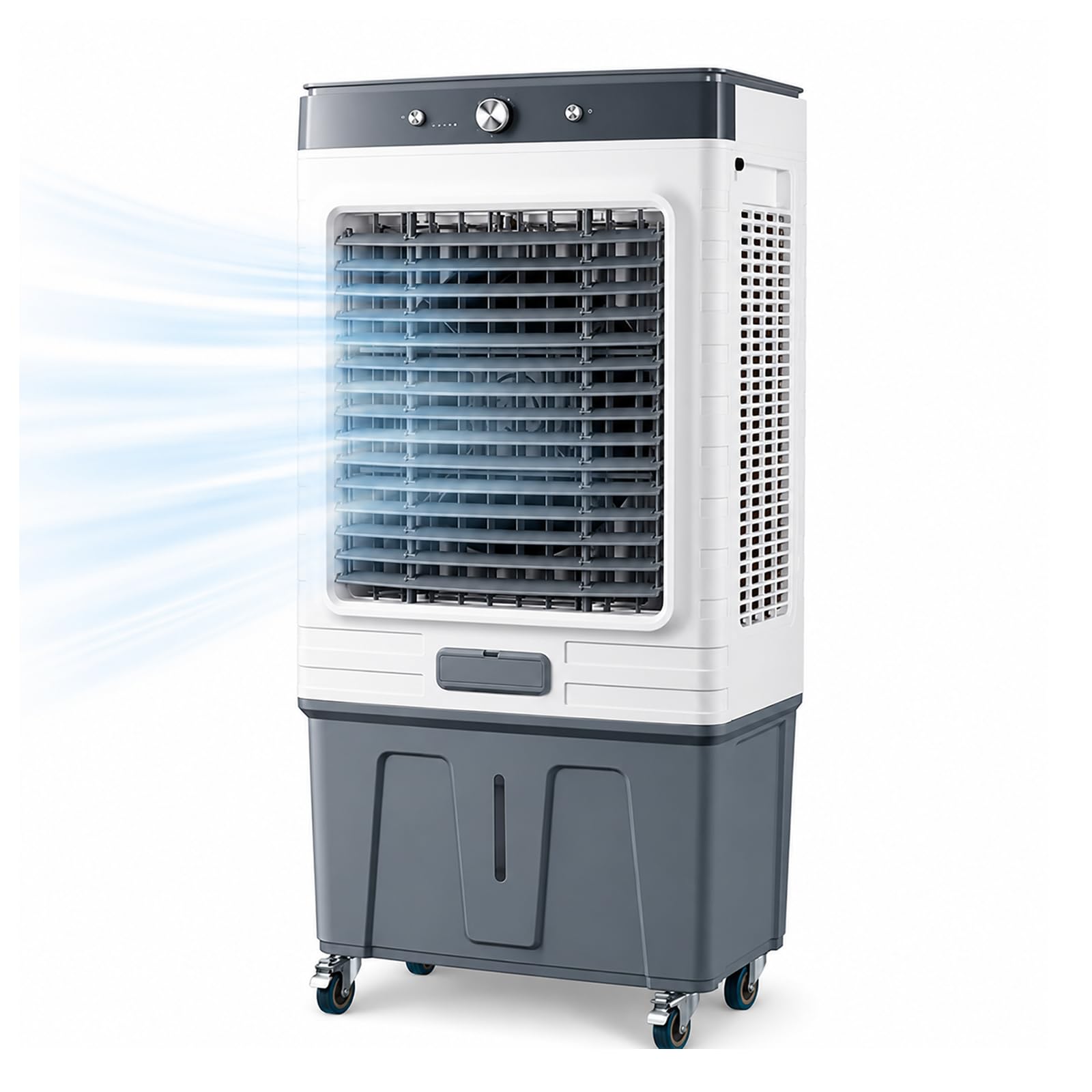 Js Ellie Portable Evaporative Swamp Cooler, 280W High Power 60L Visible Water Tank 3 Speed Fan, 120° Auto Oscillation Air Cooler With Dry Run Protection For Home Restaurant Factor 50*37*113Cm/19.7*14.6*44.5In