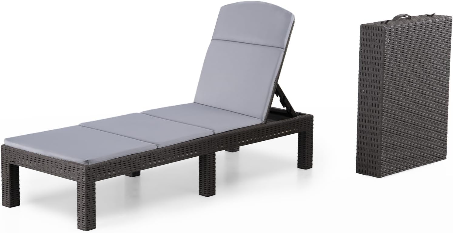 BOLLI Bain de Soleil, Chaise Longue Jardin Exterieur, Résine Imitation rotin tressé, Coussin Confort Inclus, Dossier réglable, Gris Sparkle