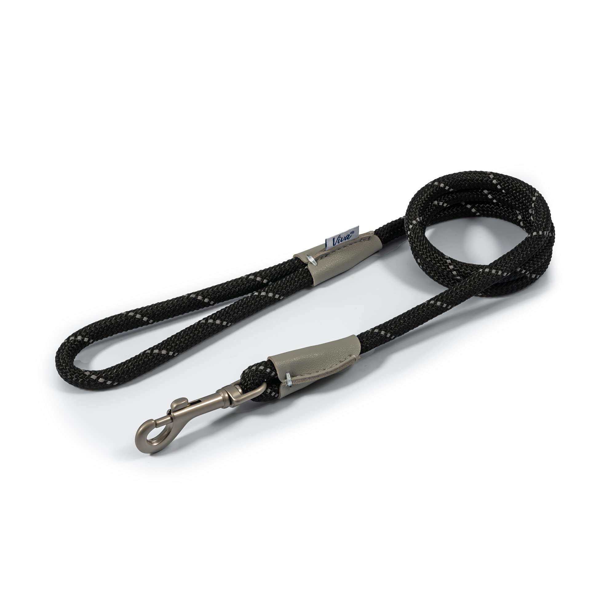 Ancol Viva Dog Rope Slip Lead Reflective Black Poly Weave Webbing Leather Adjuster Lightweight Mountain Grade Rope Puppy Pet Walking Accessory - 1.07m x 10mm โ image 1