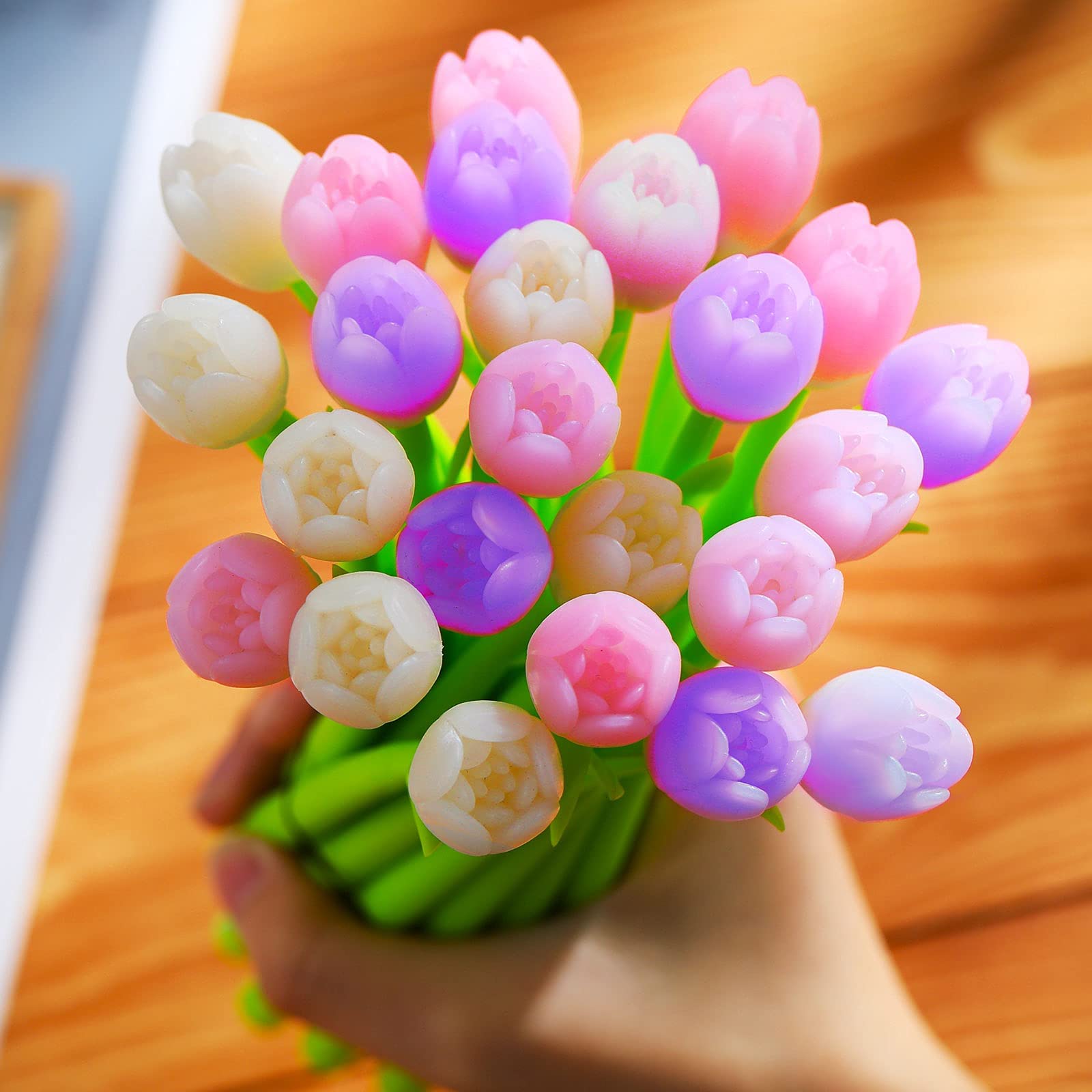 12 Pcs Color Changing Flower Pens, Tulip Ballpoint 0.5 mm Gel Ink Creative Writing Pen for School Office Home, Kid Teacher Student Present, Party Favor Decor