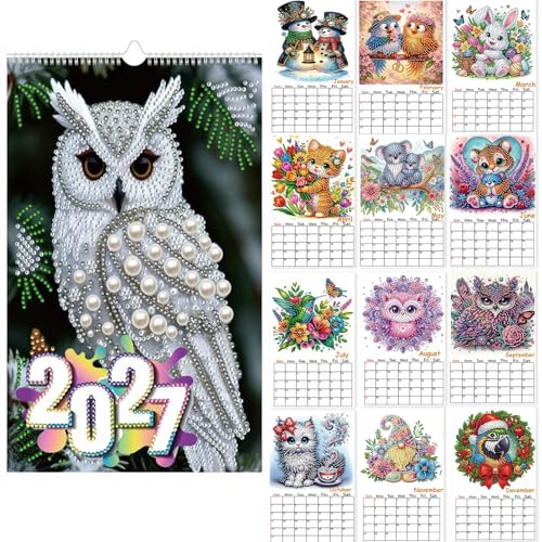 ARTopet 2027 Wall Calendar DIY Diamond Art Painting Hanging Calendar 9.9 x 6.7 Hanging Loop from January 2027 to December for Home Office Planning-Animals