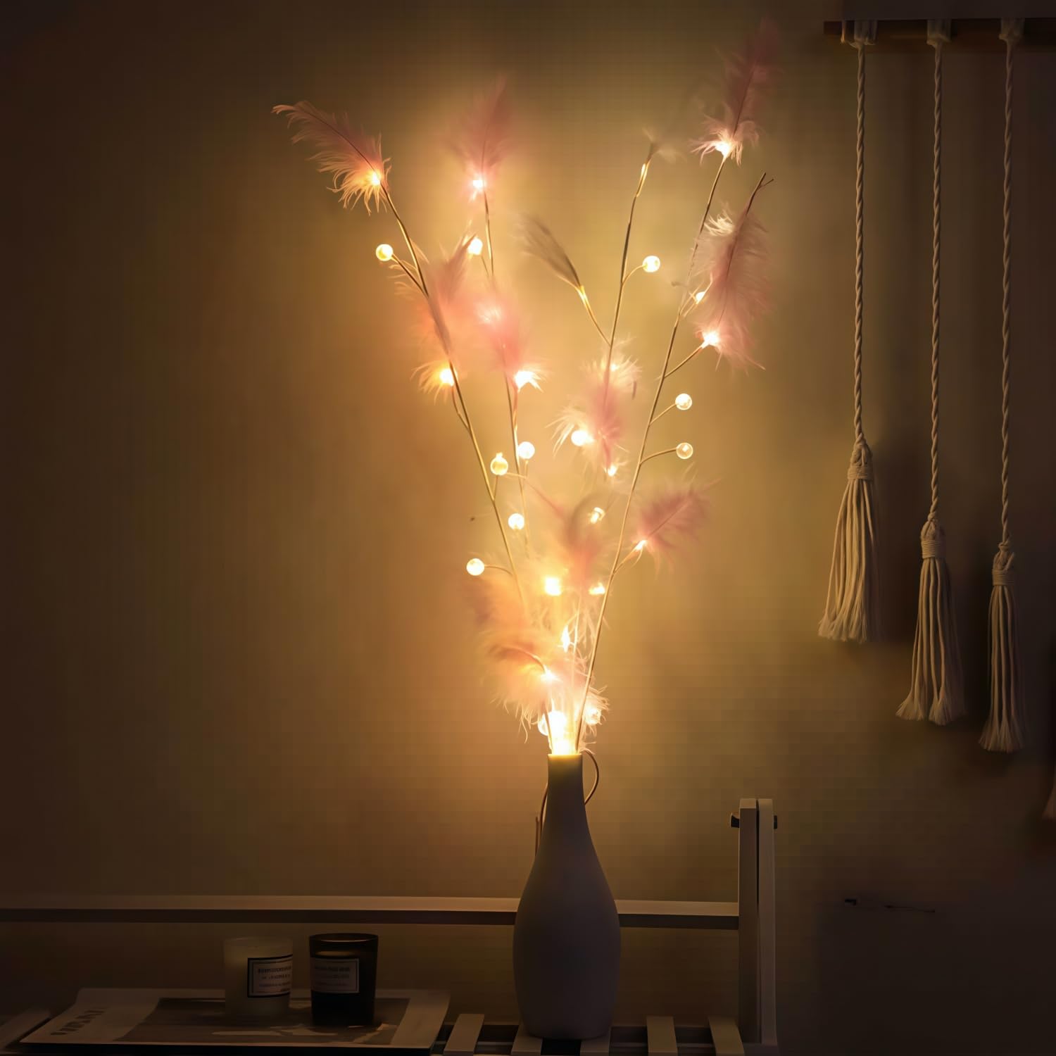 2 PCS LED Lighted Twig Branches 40 LED Beads Warm White Colored Battery Operated Decorative Branch Lights for Vase Bedroom Restaurant Coffee Bar Library Party Photo Background 70CM