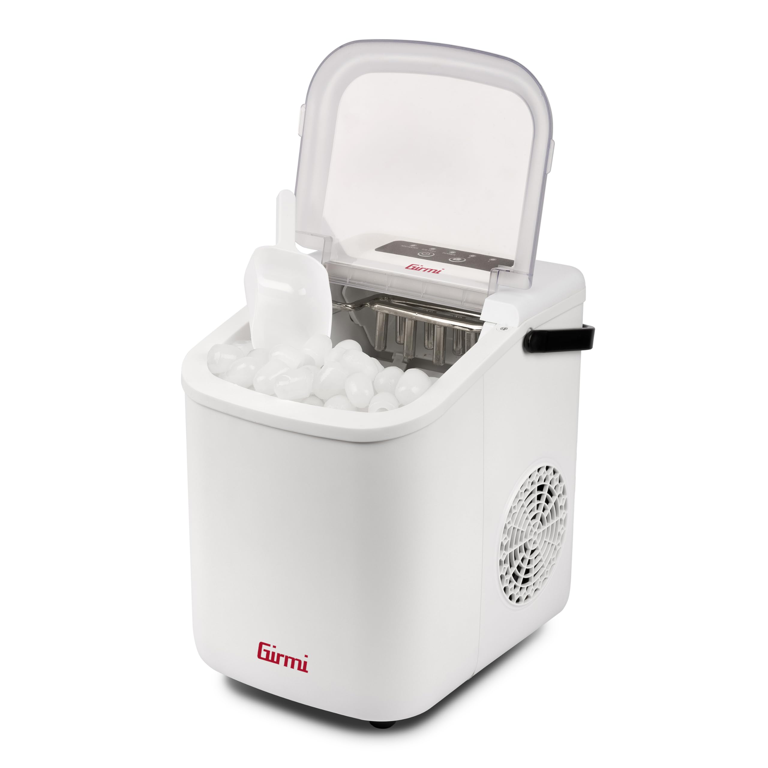 Girmi GH74 Fabbricatore di Ghiaccio,1100 cubetti x 24h, Spegnimento automatico, Accessori inclusi, Bianco