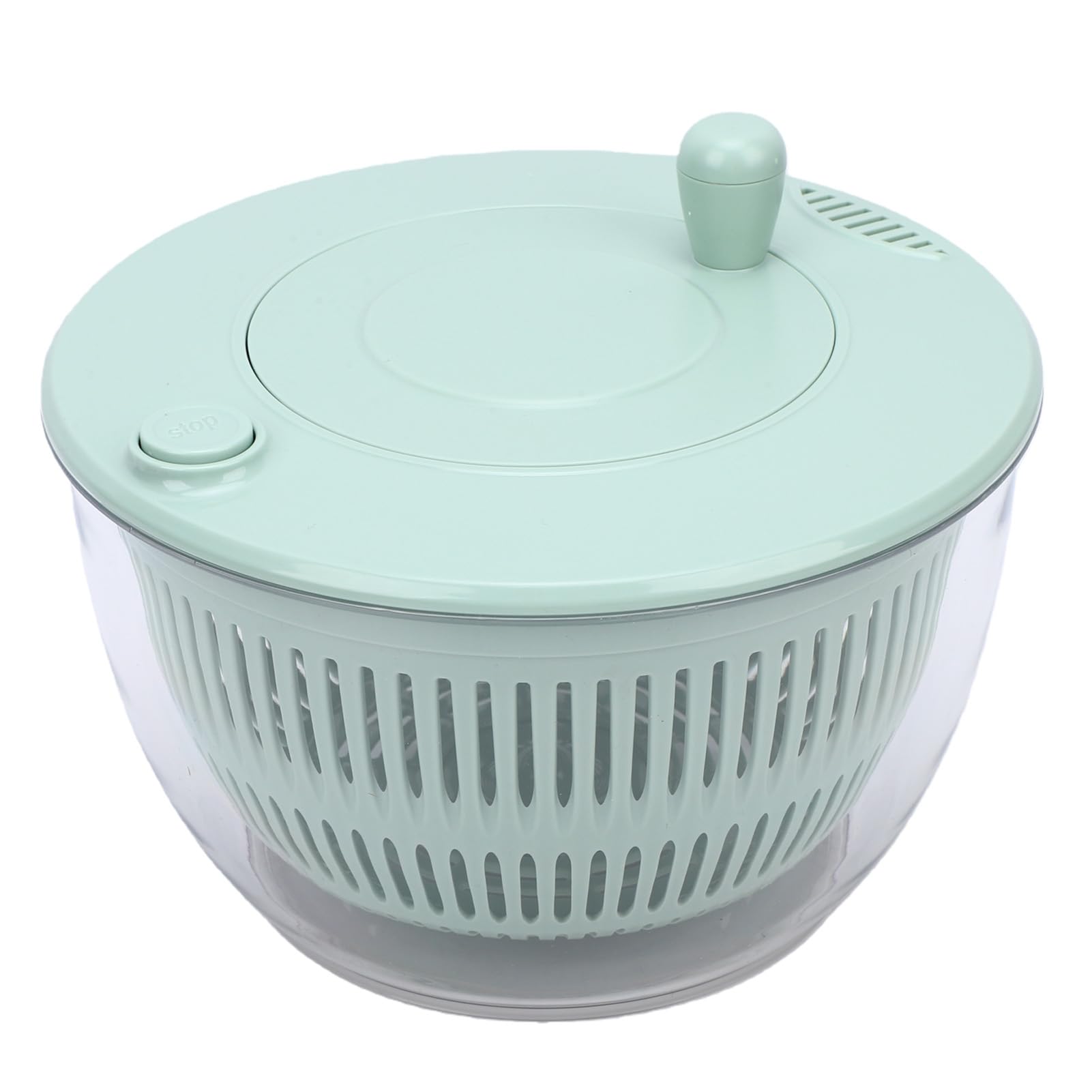 Ausla Ensaladera Giratoria, Secadora de Lechuga y Lavadora de Verduras de Acero Inoxidable ABS PP, Tazón de Preparación de Ensalada Manual de 5.3 Cuartos con 5 Cuchillas para Rebanar, Secar y Usar