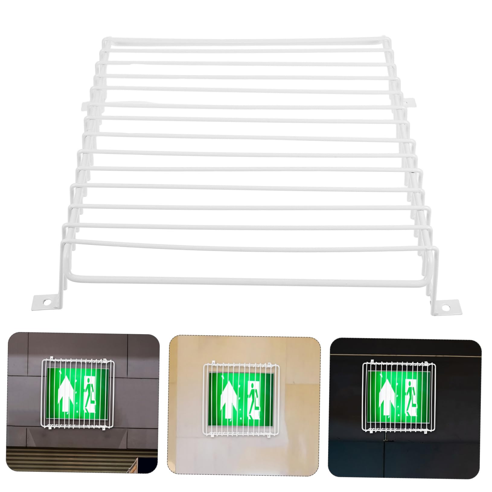Protector de Luz de Salida de Emergencia de Hierro Blanco | Cubierta de Alambre para Señalización, Uso Interior y Exterior, Ayuda a Evitar Intrusión Animal