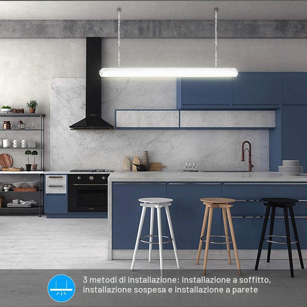 Sonnewelt Reglette LED Garage 150 cm Impermeabile 8 Unità 24 W 4800 LM IP65 2 x T8 Tubo, Bianco Freddo 6000 K, Plafoniera per Officina, Sotto