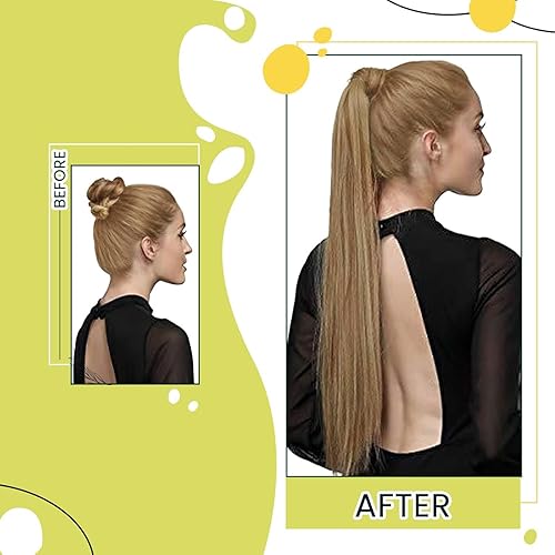 Miniatura 2 de RUNATURE - Extensión de cola de caballo de cabello humano real con pinzas, extensiones de cabello corto lacio, color rubio oscuro con reflejos rubio