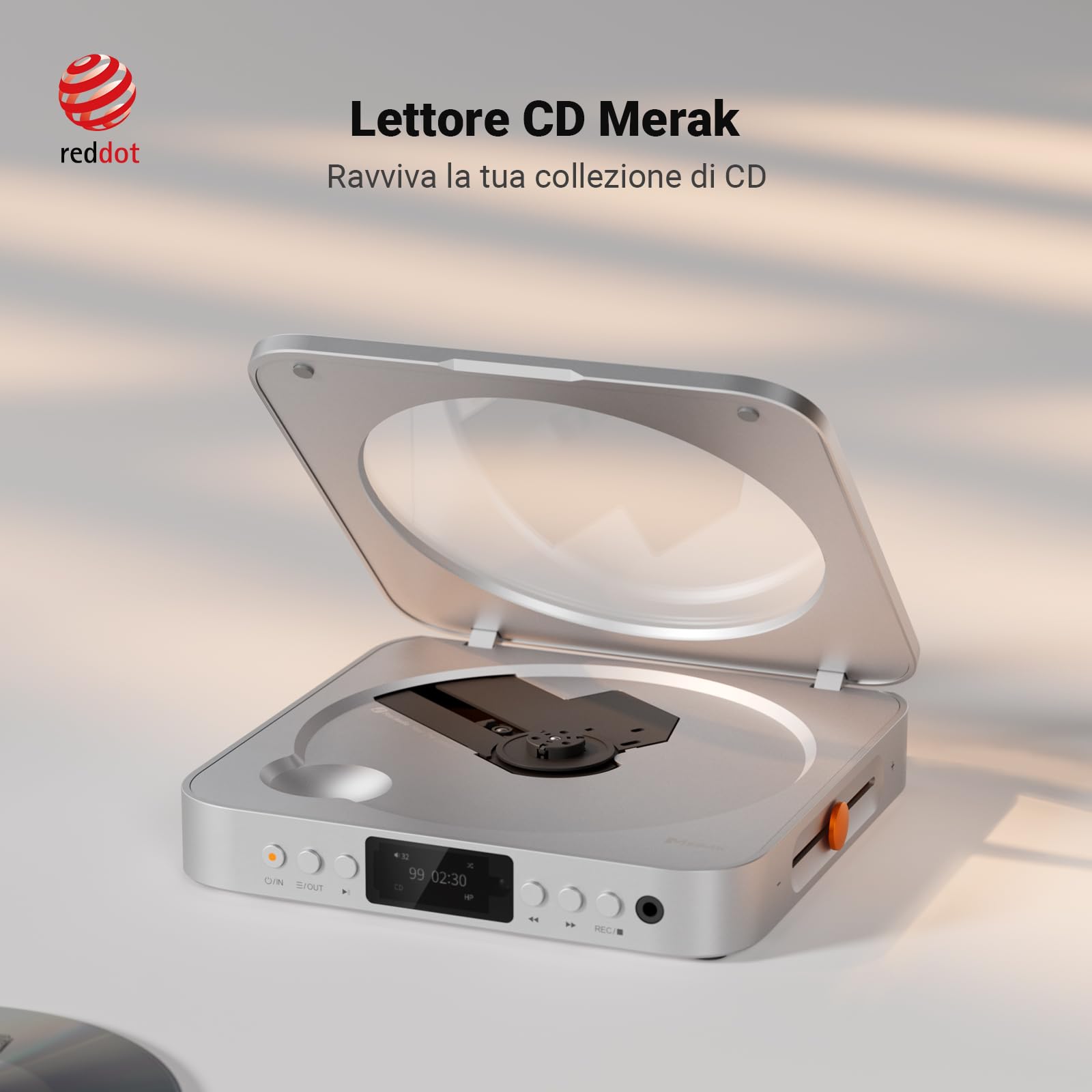 Fosi Audio Merak Lettore CD Hi-Fi da Tavolo, CD Player per Musica con DAC CS43131 e Doppio Amp TPA6120, CD Ripping su USB, Supporta CD-R/CD-RW/CDDA, Uscita Ottica/Line Out per Casa
