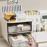 Organisateurs de tiroirs Accessoires avec 7 Compartiments 2 Tiroirs, étui de présentation cosmétique de grande capacité, porte stylo, boîte de stockage d'approvisionnement d'art Caddy pour l'école de bureau et la maison