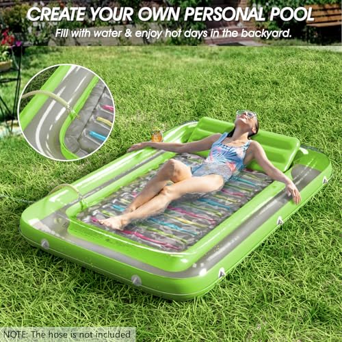 Image of Inflatable Tanning Pool Lounger Float - Jasonwell 4 in 1 Sun Tan Tub Sunbathing Pool Lounge Raft Floatie Toys Water Filled Tanning Bed Mat Pad for Adult Blow Up Kiddie Pools Kids Ball Pit (LG,L)