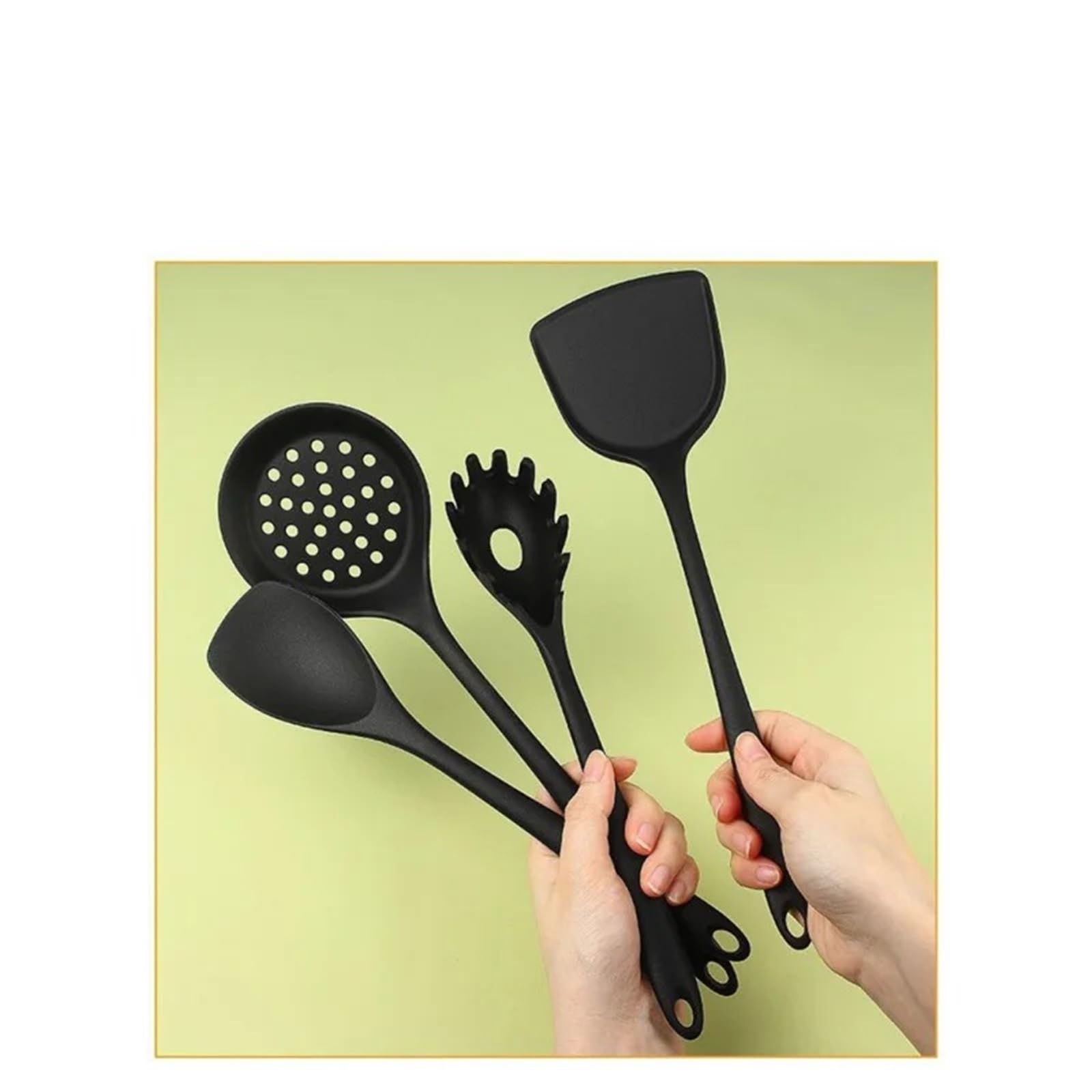 Silikon Küchenhelfer Set 1/4/8 Stück Antihaft-Pfannen, Silikon-Spatel, Suppenkelle, Schlitzlöffel, Kochutensilien(Black 8pcs)