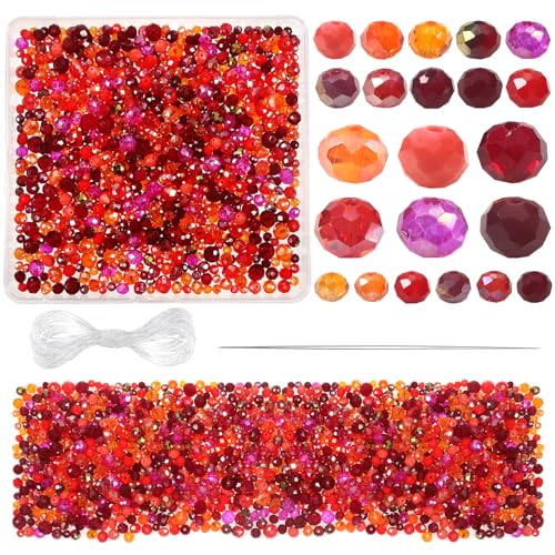 TOAOB 1000 Piezas Cuentas de Cristal Facetado de Rojo 4mm 6mm 8mm Perlas Facetadas Transparentes Redondas para Hacer Bisuteria y Manualidades Collares Pulseras Accesorios