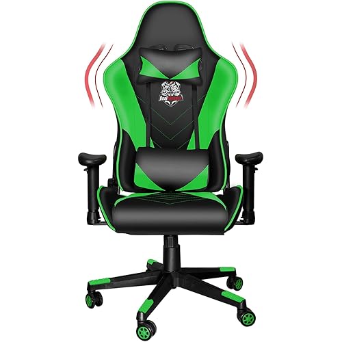 MUZII Gaming Chair, Video Game Chairs with Adjustable Height, High Back Computer Chair with Headrest and Lumbar Support, Swivel Gamer Chair for Teens Adults, Green