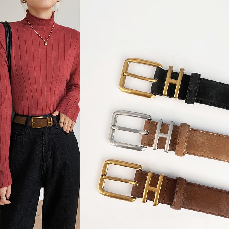 Womens Belt for Jeans Genuine Suede Leather Belt，Womens Skinny Belts for Pants Dresses2