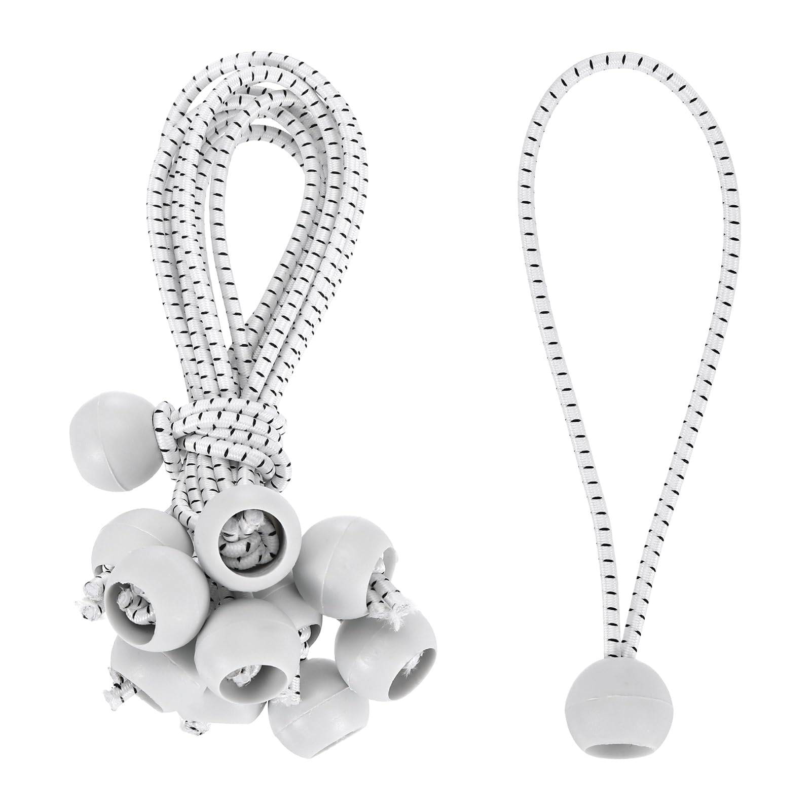 PATIKIL Lot de 50 tendeurs à boule de 15,2 cm avec boules pour auvent, bâche, cordon élastique pour camping, abri cargo, poteau de tente, blanc et noir