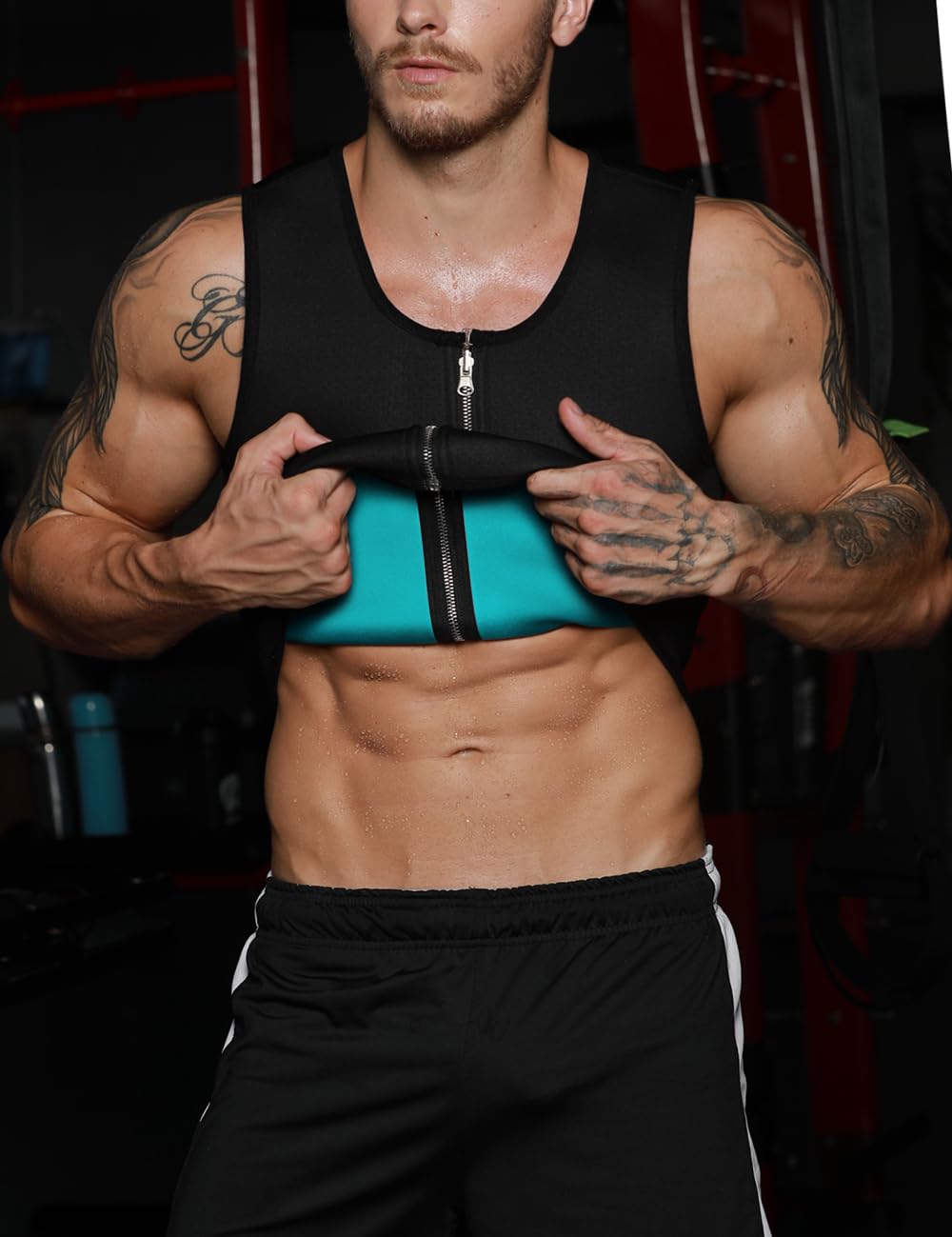 Chaleco Sauna Deportivo Hombre Camiseta Fitness Faja Compresión para Sudoración, Reductora de Neopreno con Cremallera