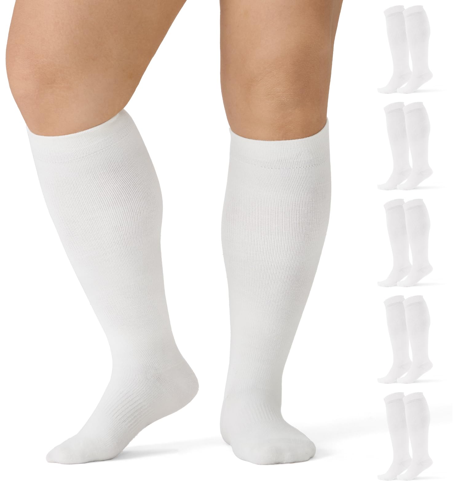 5 Pairs Plus Size Compression Socks 15-20 mmHg