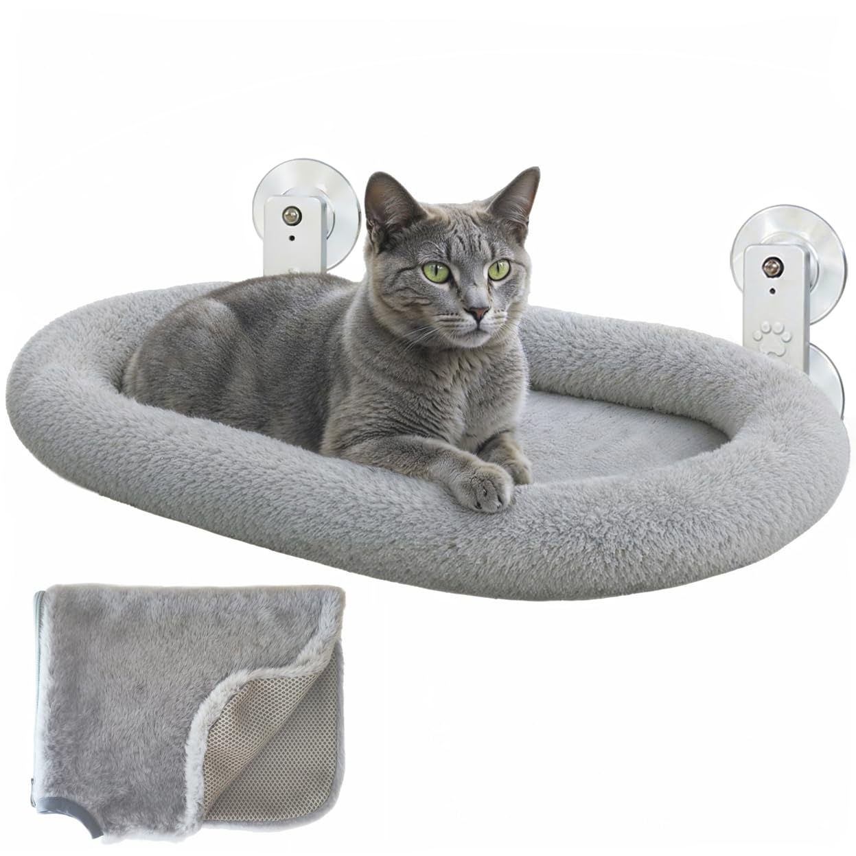 Hamac avec fenêtre pour chat avec coussin et housse pour chat + montage mural | Lit fenêtre pour chats jusqu'à 18 kg réversible été hiver | Lit chat gris