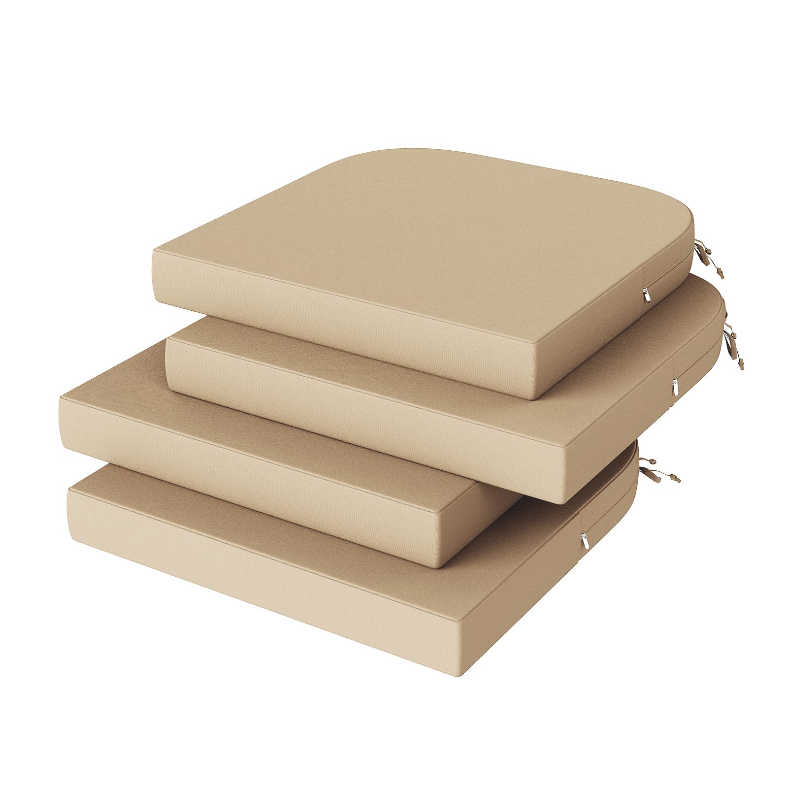 VSIWB Outdoor Chair Cushions Set of 4, Waterproof Outdoor Cushions for Patio Furniture with Adjustable Straps, Round Corner Patio Chair Pads for Yard Garden, 17"x16"x2", Beige
