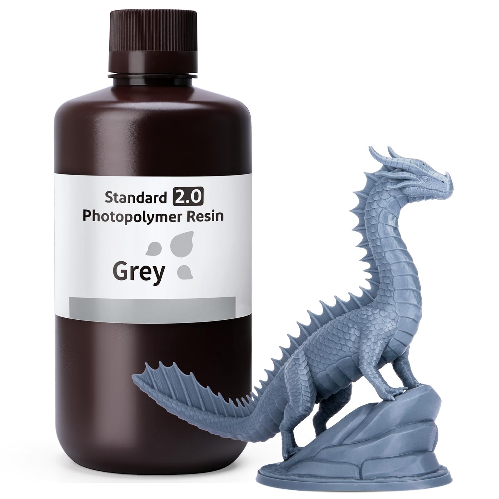 Upgraded Standard Resin 2.0, Resin for 3D Printer with High Precision, Low Odor, Higher Toughness, 405nm UV Curing Photopolymer Resin for Mars Saturn MSLA DLP LCD 3D Printing (Grey 1000g)