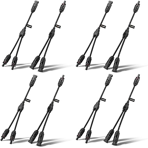 BougeRV 4 Pairs Solar Y Branch Connectors Solar Panel Parallel Adapter Cable 1 to 2 Wire Plug Tool Kit (M/FF and F/MM)