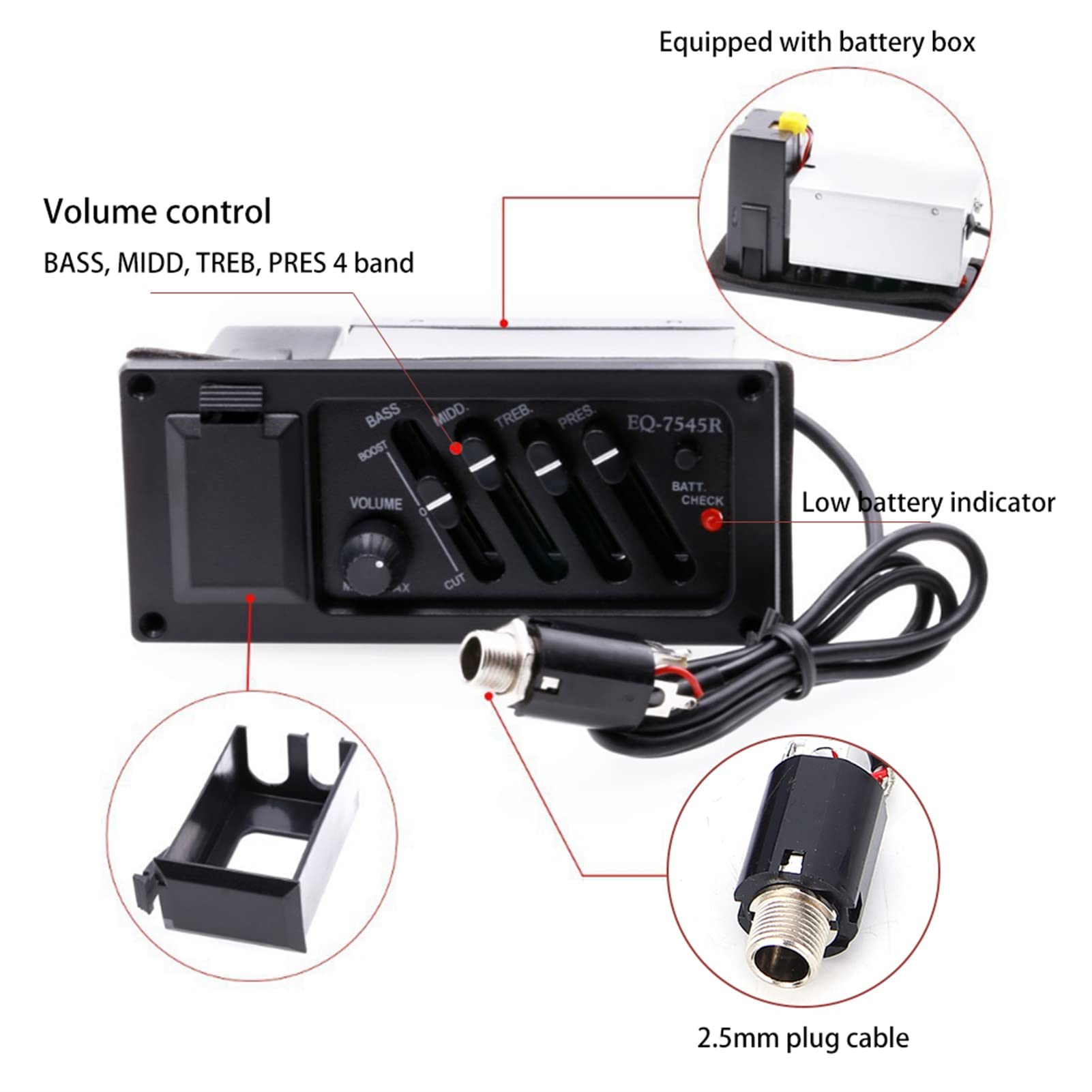 3 Band EQ Preamp Piezo Pickup for Acoustic Guitar Bass Mid Treble Control Acoustic Electric Preamp System - Image 3
