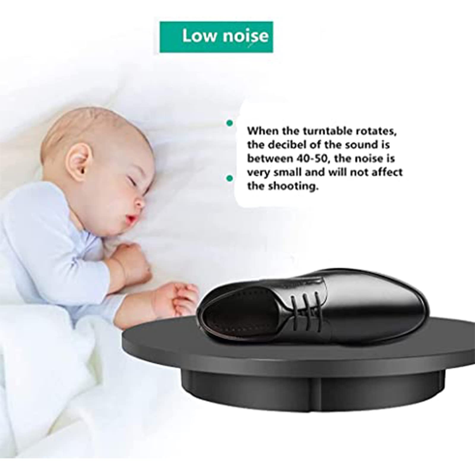 Plato Giratorio Eléctrico, Plato Giratorio Eléctrico Profesional, Soporte para Fotografías De 360 Grados, Capacidad De 100 Kg, Velocidad Y Dirección del Control Remoto, Blanco/Negro, 42 cm,Black