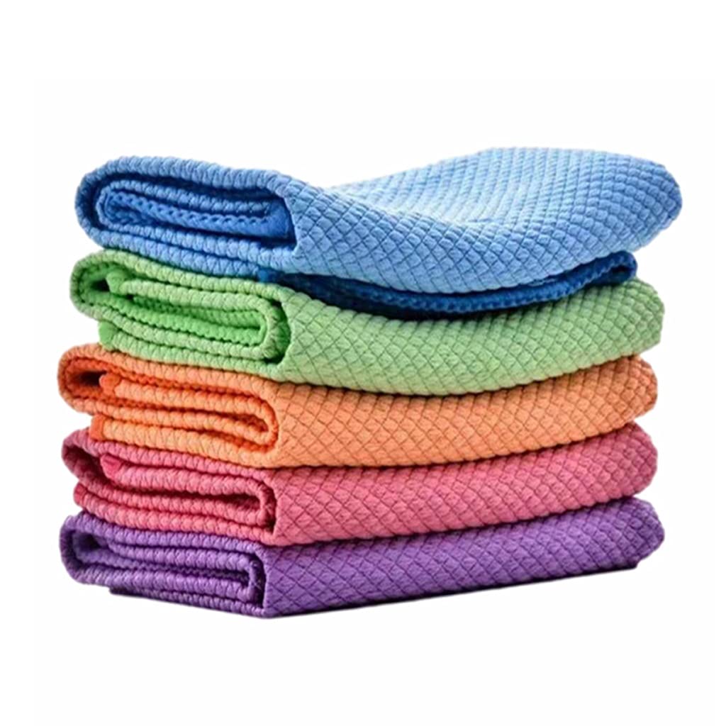 Toalla de Limpieza de Microfibra de 5 uds., paño de Limpieza de Cristales para Ventanas superabsorbible, Trapos de Limpieza antigrasa para Cocina, paño para Lavar Platos