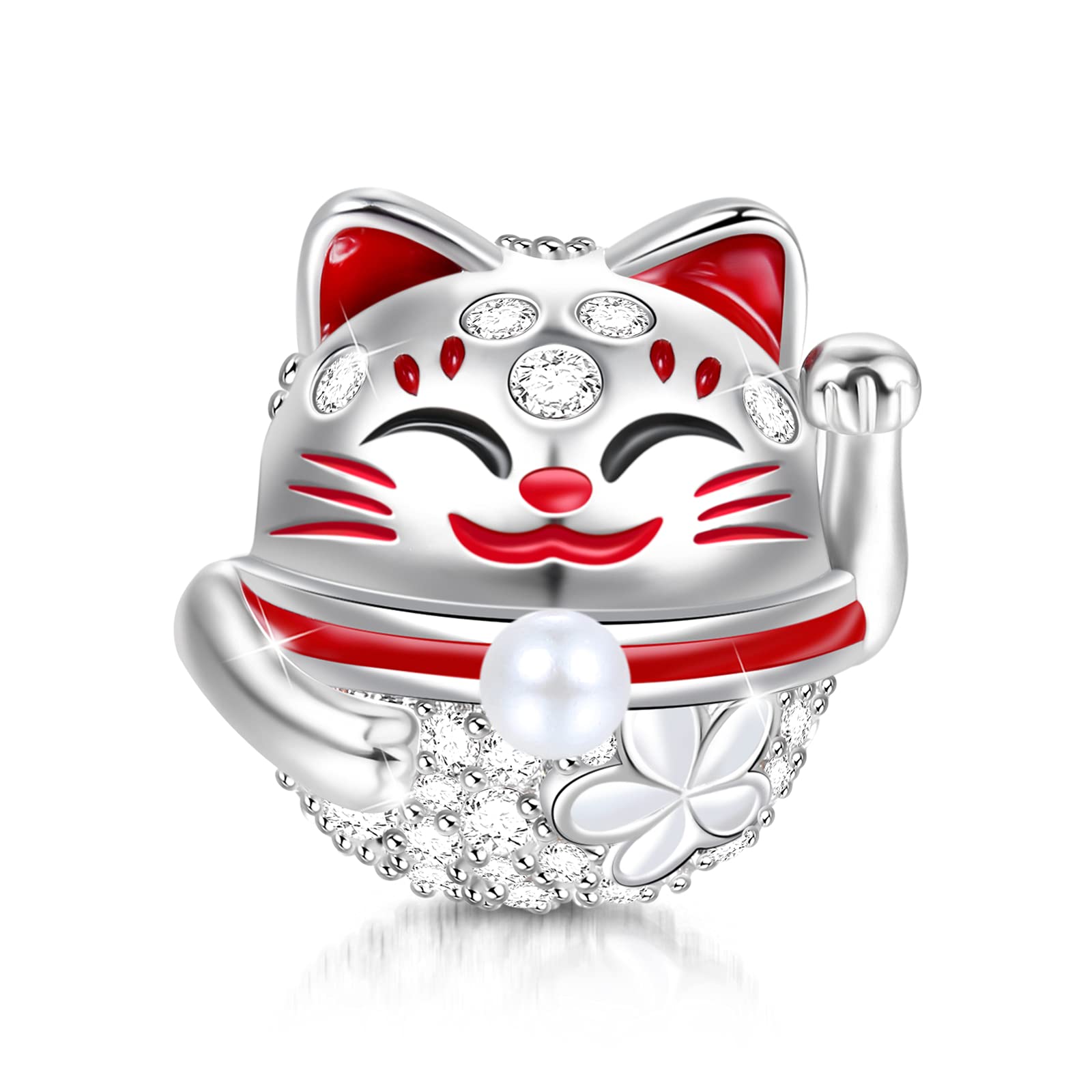 Lucky Cat Charms for Women Sterling Silver “Wish You Luck” Cute Cat Bead Charm with Cubic Zirconia Fit Bracelet Necklace Gifts for Daughter & Friends Pet Lovers (Lucky Cat)-image-6